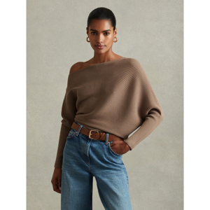 REISS LORNA Asymmetric Draped Knitted Top